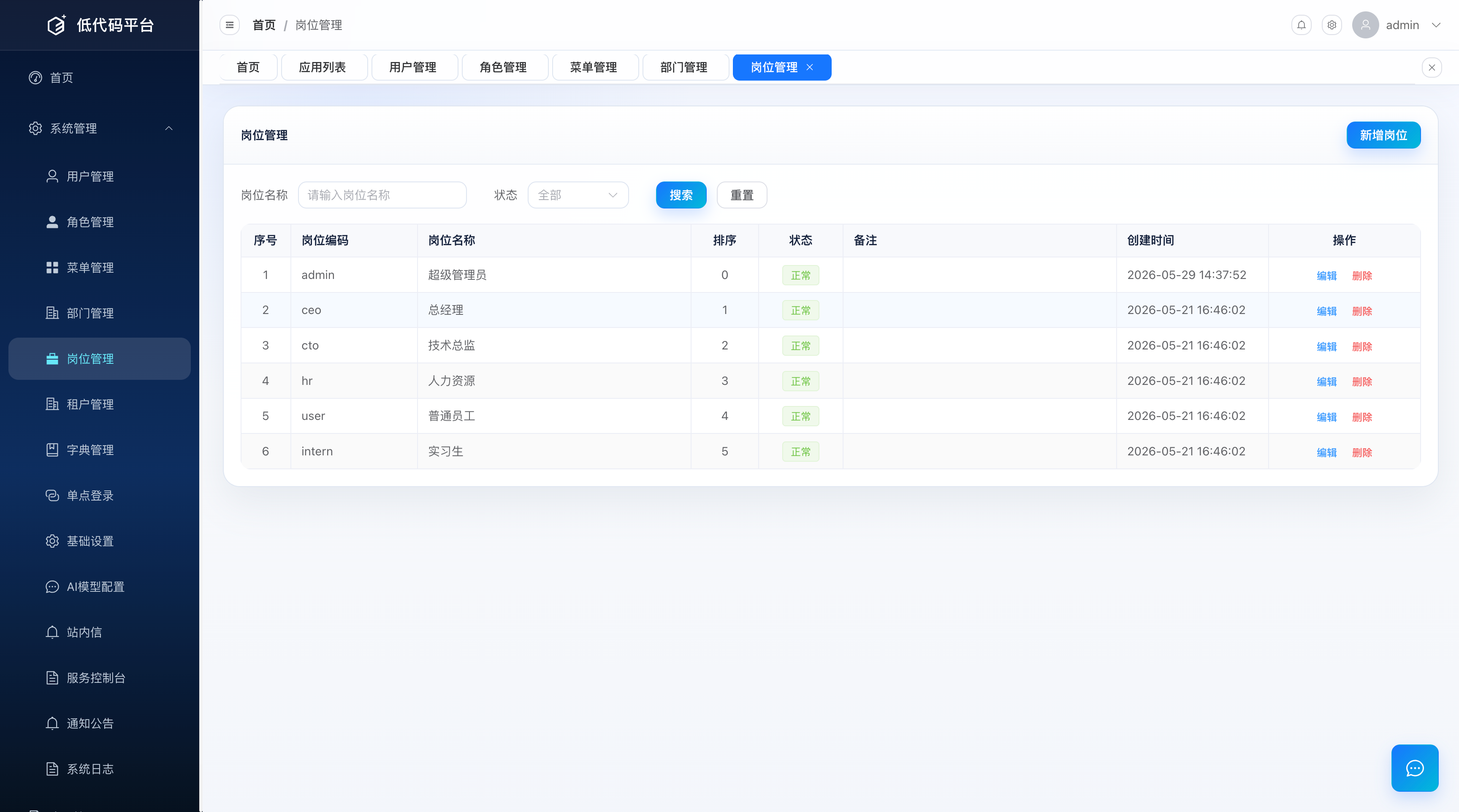 部门管理树形列表页