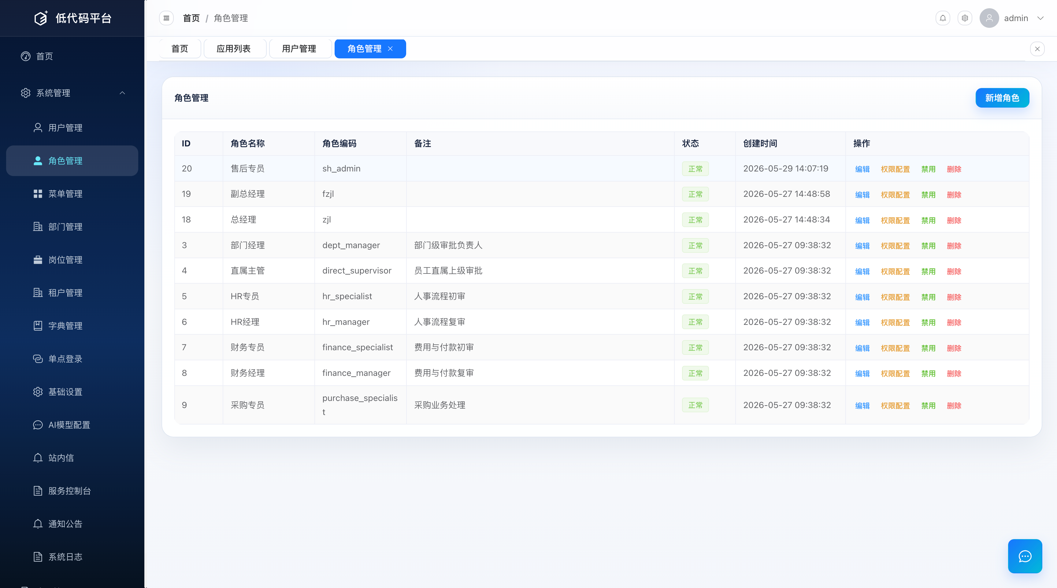 角色管理列表页